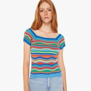 NWT Mother SQUARED TOP-MULTI BLUE STRIPE Large